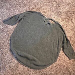 Express Olive Crew Neck Sweater with Back Detail